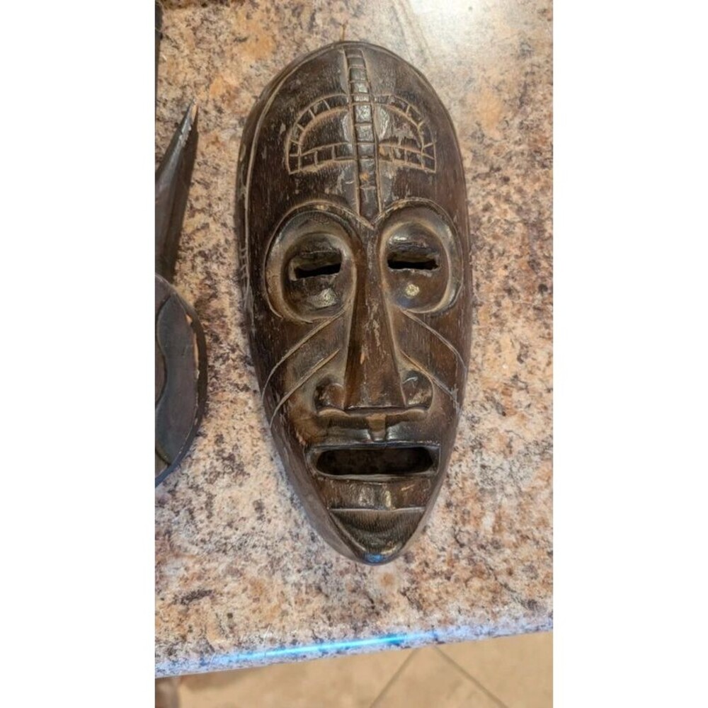 Hand Carved Wood Face Mask Primitive Folk Art Style Wall Decor